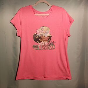 Pink “Just Blessed” Graphic T-Shirt – Afrocentric Inspirational Tee for Women